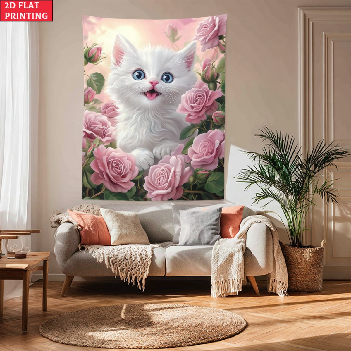 Baby Nursery Colors - Tapestry kucing putih lucu dengan motif