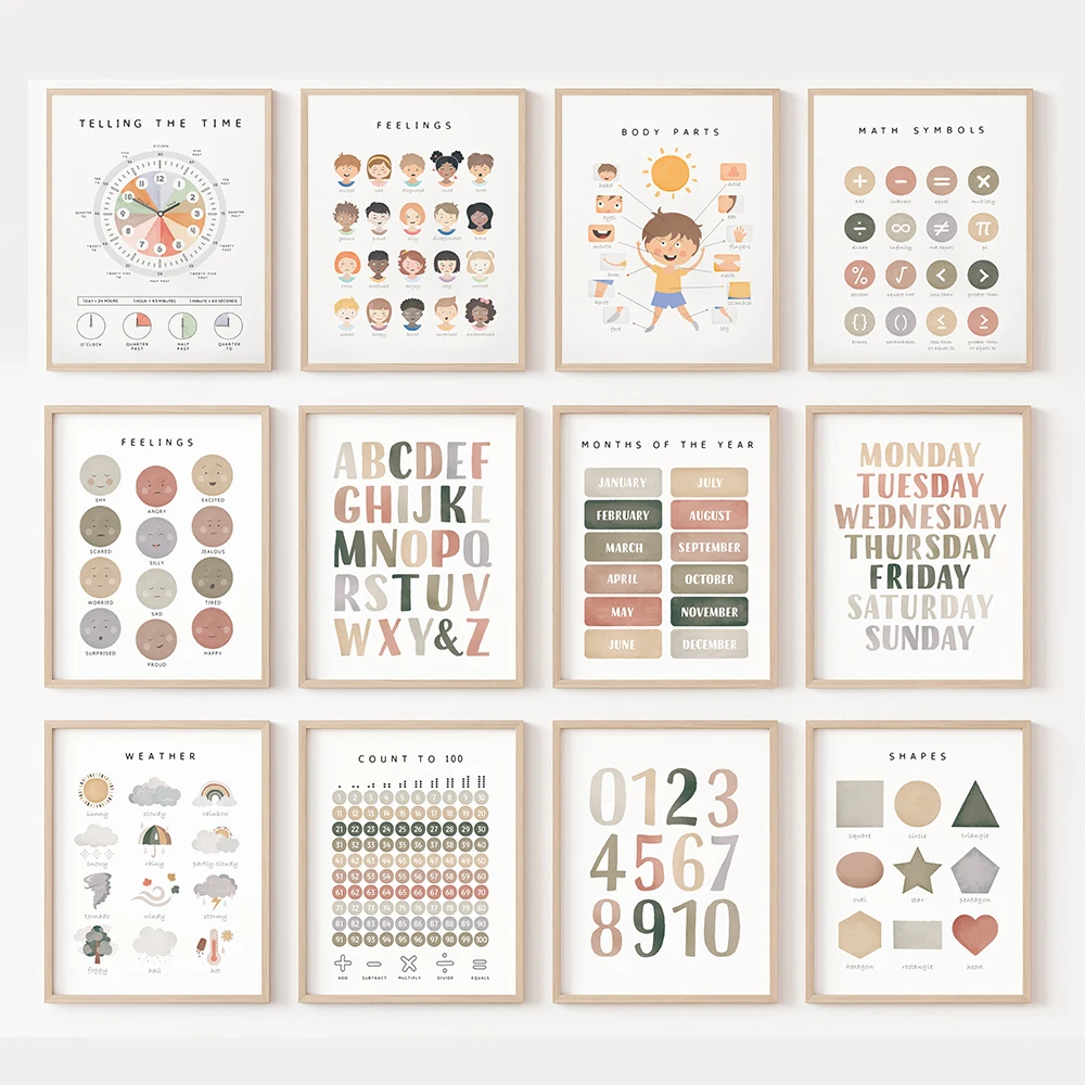 Baby Nursery Colors - Poster Edukatif Alfabet Angka Bentuk Warna