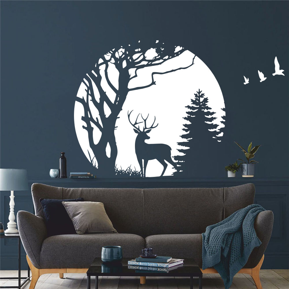 Baby Nursery Jungle Animals - Stiker Dinding Pohon Pinus Rusa Hutan