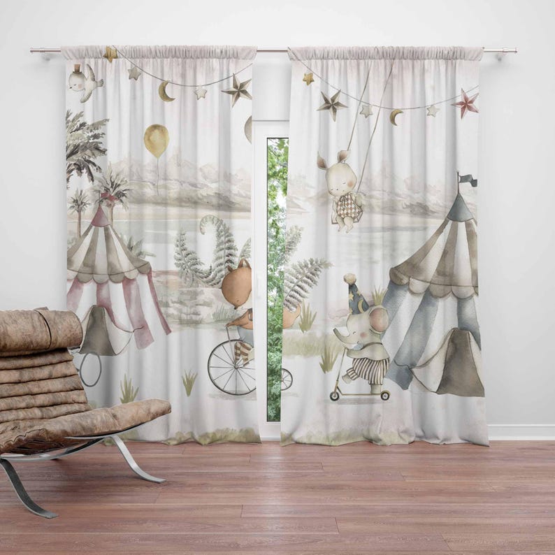 Baby Nursery Curtains - Tirai Hewan Sirkus Tirai Kamar Tidur