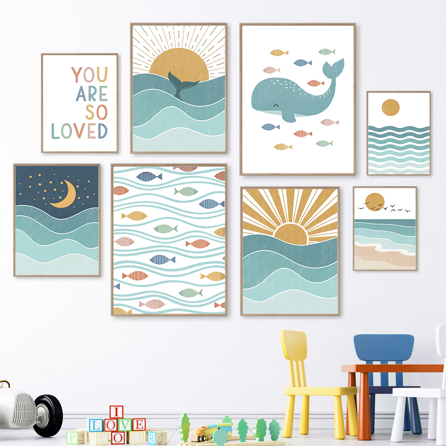 Baby Boy Nursery Quotes - (Lukisan Kanvas 2D) Ikan Paus Burung