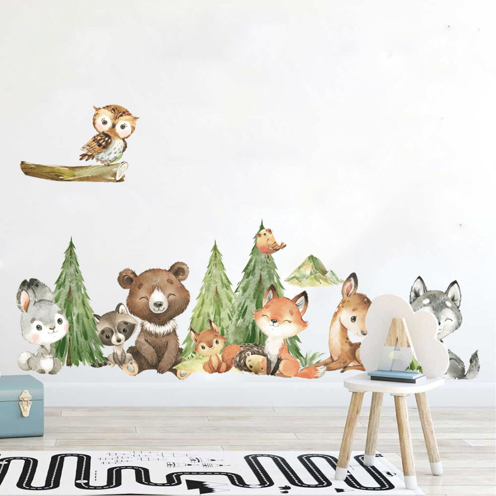 Baby Nursery Panelling - Stiker dinding hewan hutan cat air
