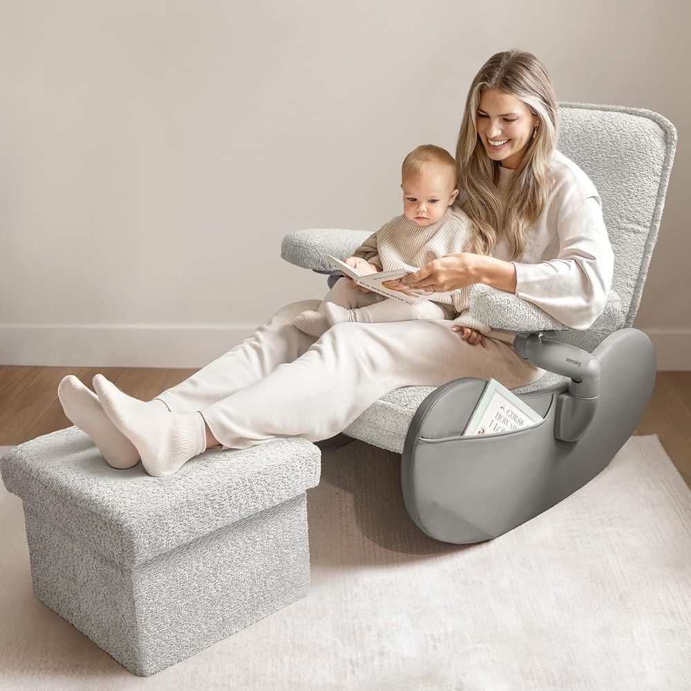 Rocking Chair Nursery - Kursi Goyang Berlapis Kain dengan Ottoman,