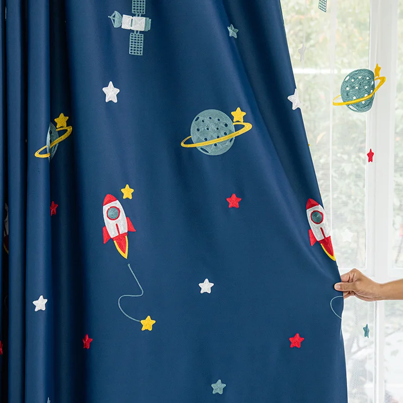 Baby Nursery Blackout Curtains - Tirai gelap ruang angkasa roket kartun