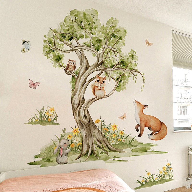 Baby Nursery Jungle Animals - Stiker Dinding Hewan Pohon Besar Hutan