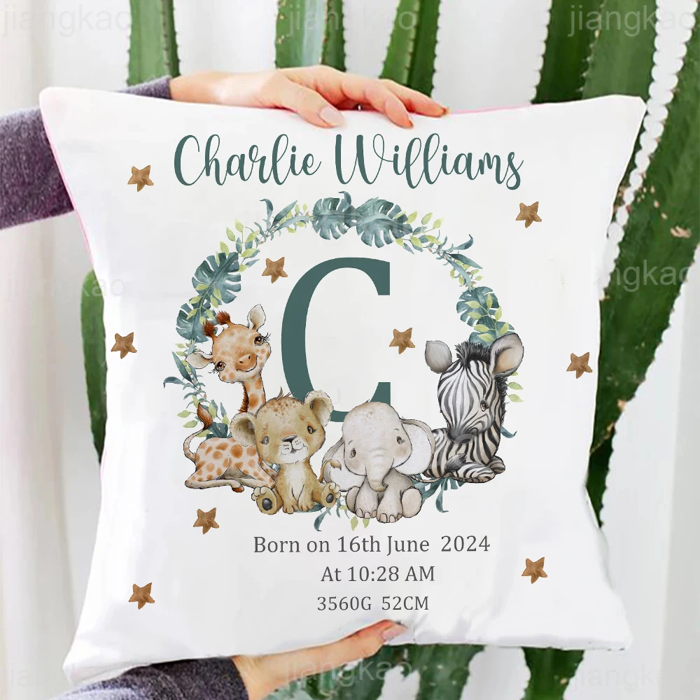 Baby Nursery Cushion - Sarung bantal hewan Safari personalisasi dengan