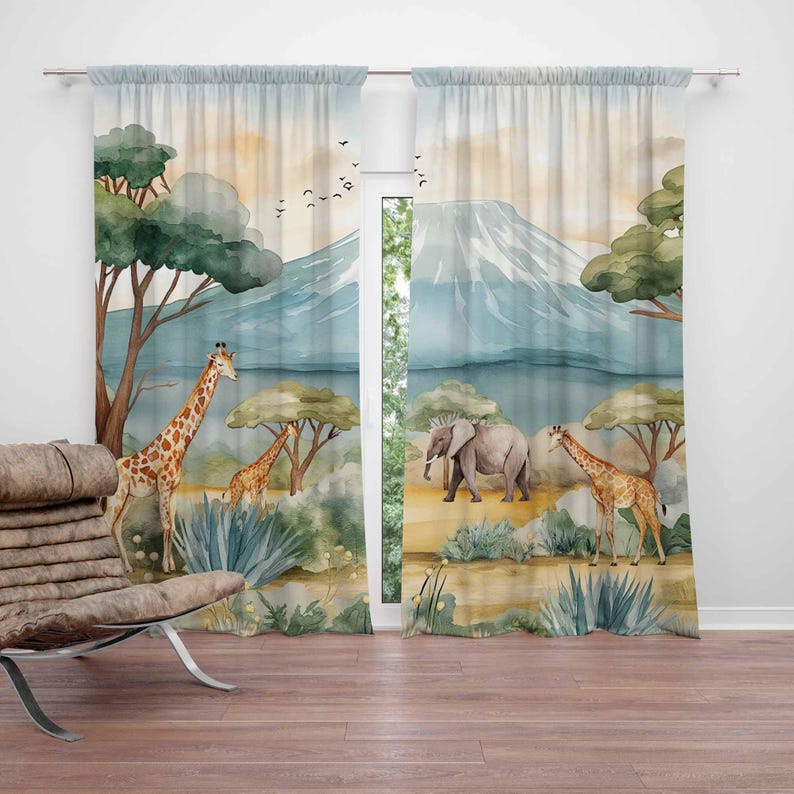 Baby Nursery Curtains - Tirai Anak-anak Motif Hewan Safari Tirai