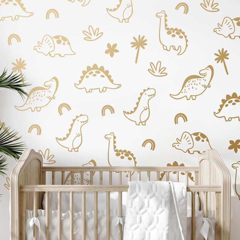 Baby Nursery Panelling - Stiker dinding pelangi pohon dinosaurus geometris
