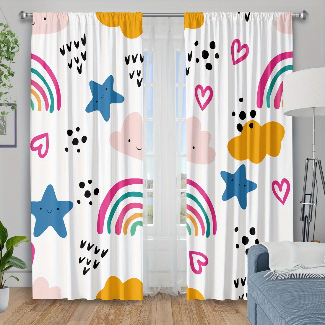 Baby Nursery Curtains - Tirai Kamar Bayi Motif Bintang Pelangi