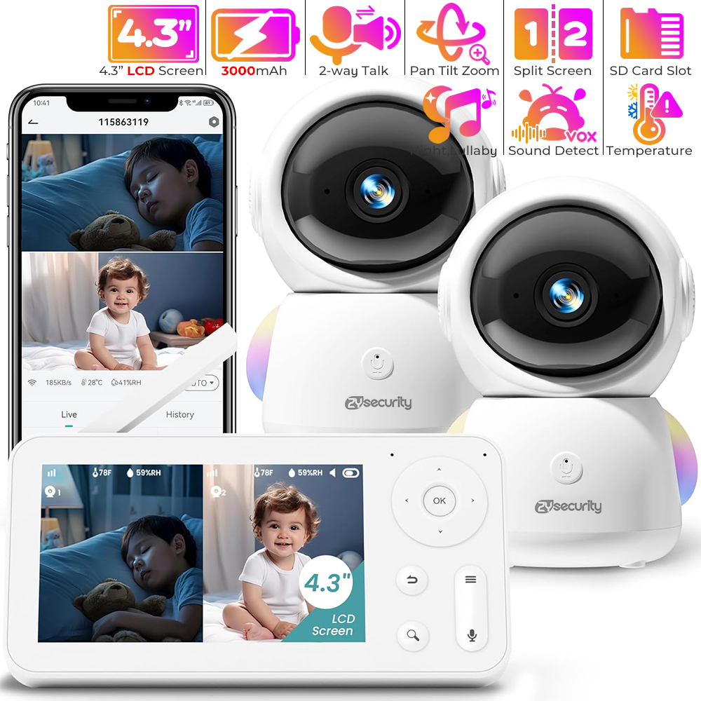 Wearable Baby Monitor - Monitor bayi 2K, dengan 2 kamera