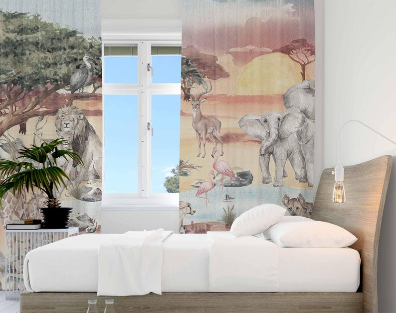 Tirai Hewan Safari Tirai Kamar - Baby Nursery Curtains ulasan dan harga