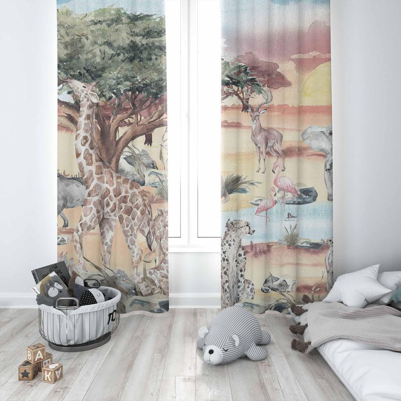 Tirai Hewan Safari Tirai Kamar - Baby Nursery Curtains ulasan dan harga
