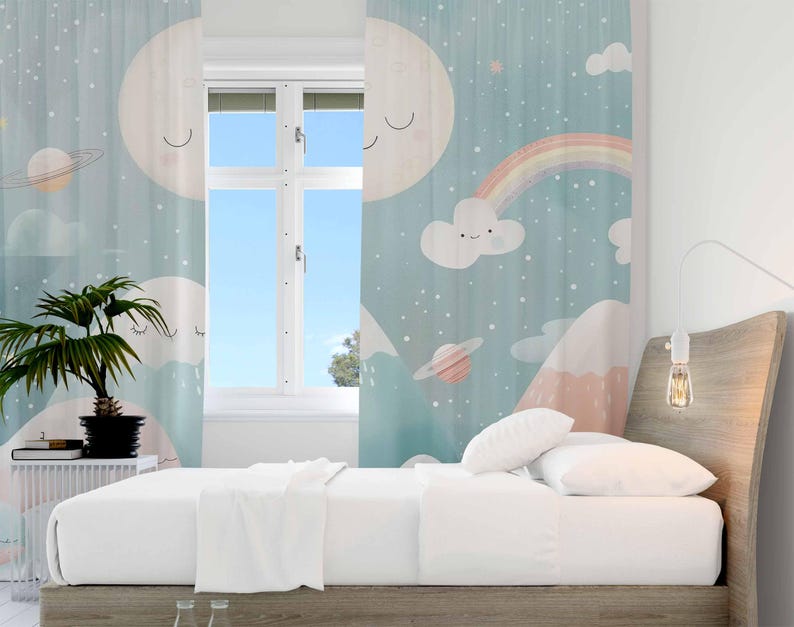 Tirai Kamar Bayi Motif Pelangi - Baby Nursery Curtains ulasan dan harga