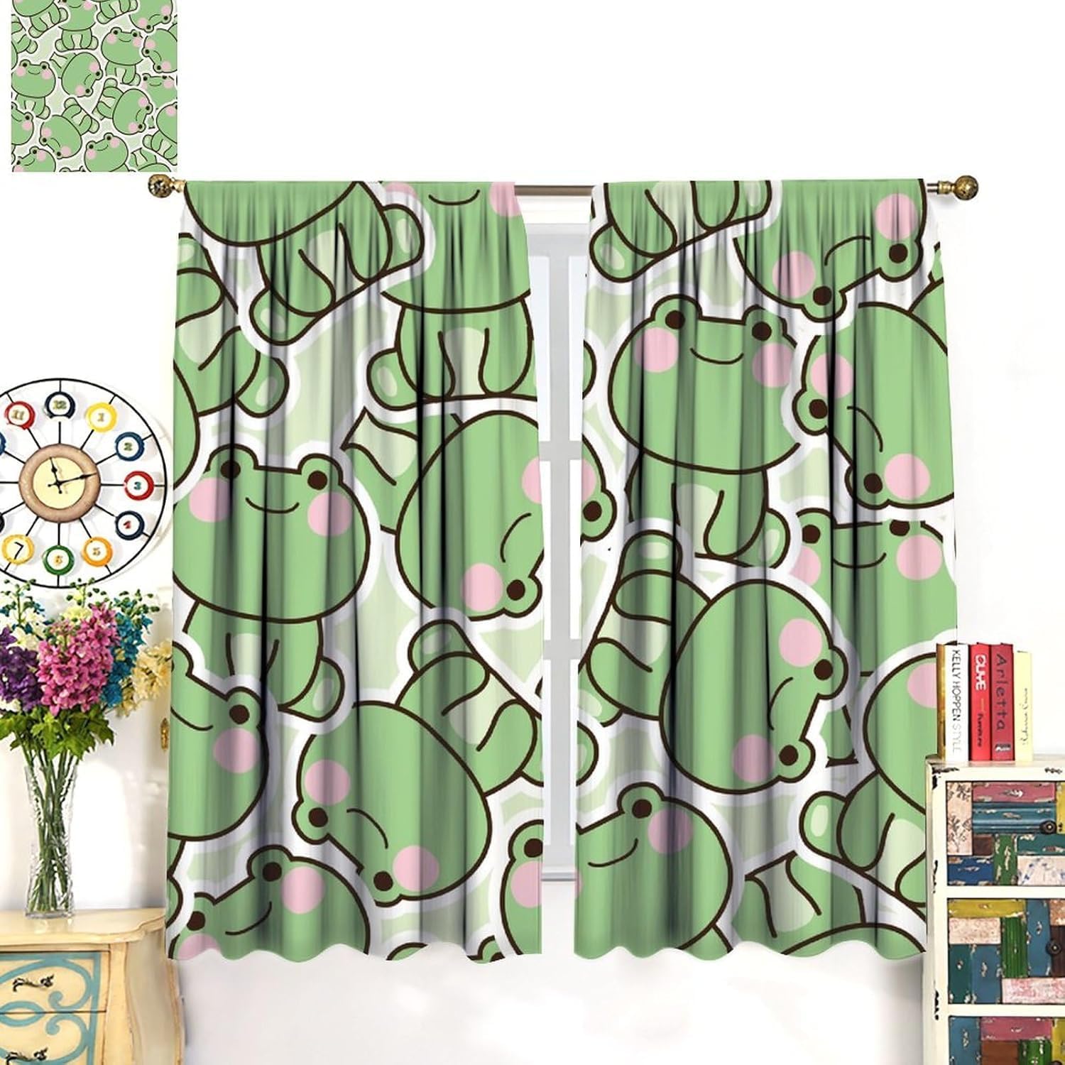 Tirai Pola Katak Hijau Lucu un - Baby Nursery Curtains ulasan dan harga