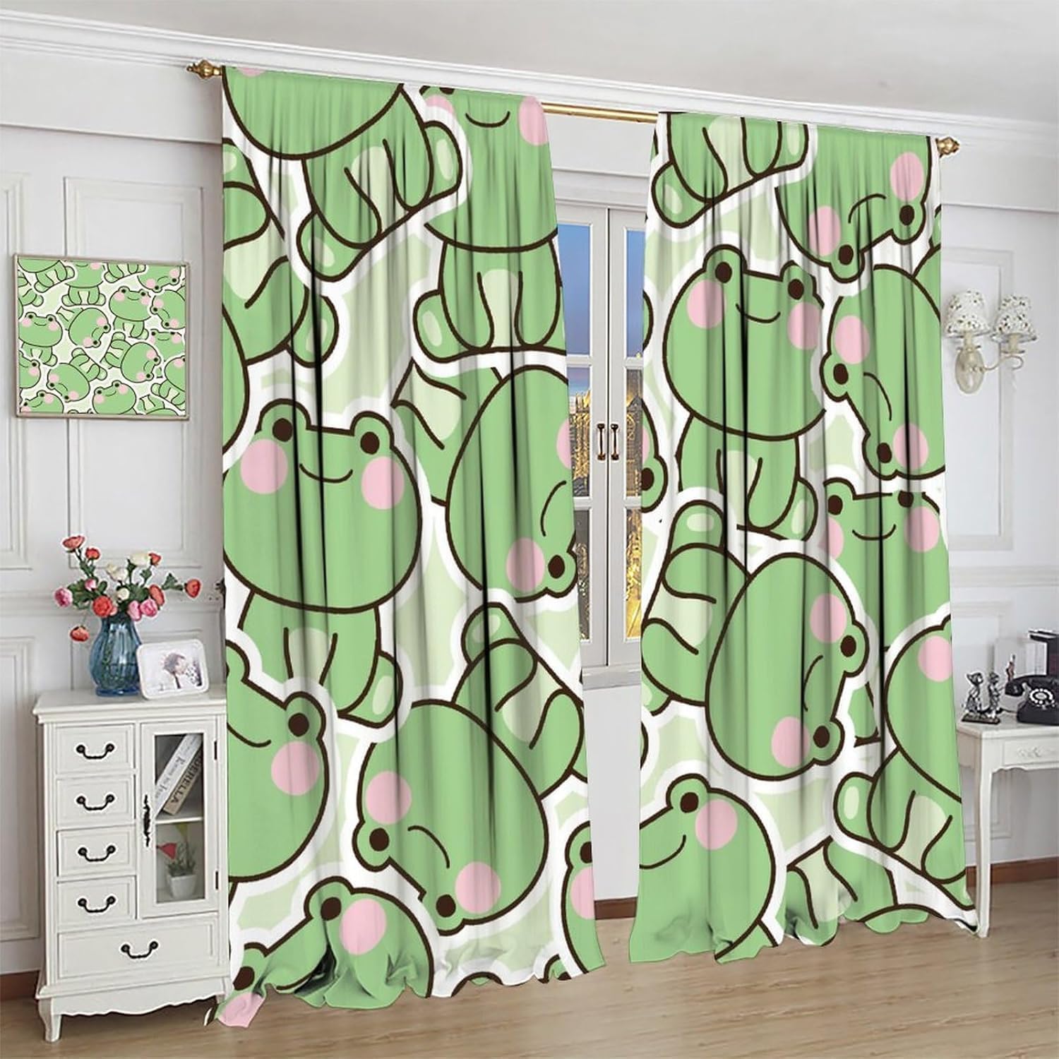 Tirai Pola Katak Hijau Lucu un - Baby Nursery Curtains ulasan dan harga