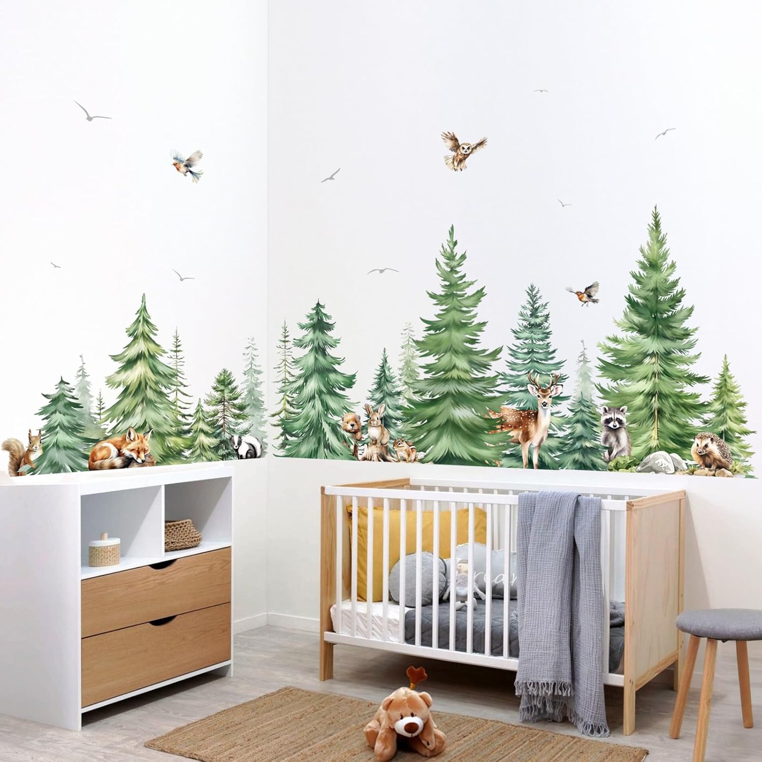Stiker Dinding Hewan Pohon Pin - Baby Nursery Panelling ulasan dan harga