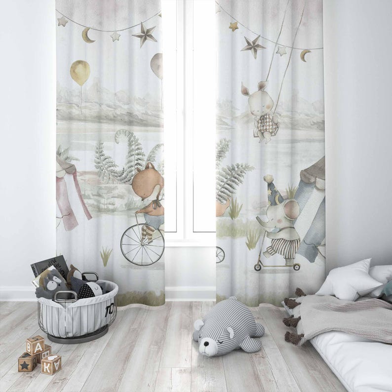 Tirai Hewan Sirkus Tirai Kamar - Baby Nursery Curtains ulasan dan harga