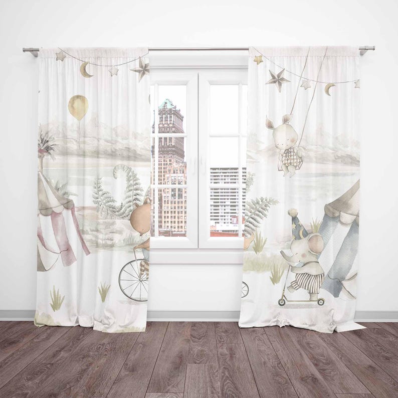 Tirai Hewan Sirkus Tirai Kamar - Baby Nursery Curtains ulasan dan harga
