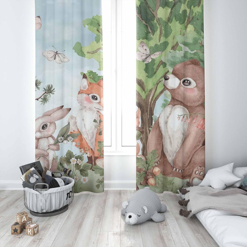 Tirai Hewan Hutan Tirai Kamar  - Baby Nursery Curtains ulasan dan harga