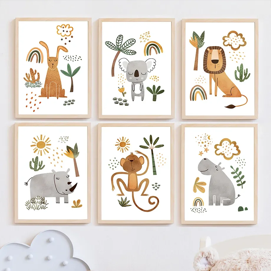 Poster Lukisan Berlian Seni Di - Baby Nursery Jungle Animals ulasan dan harga