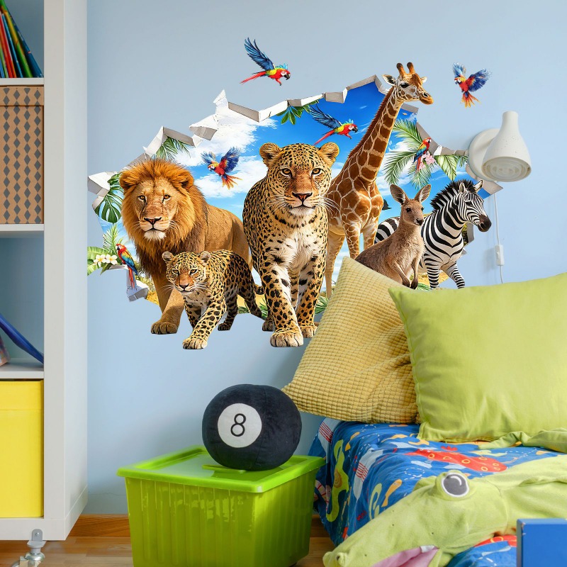 Stiker Dinding Daun Tropis Hew - Baby Nursery Jungle Animals ulasan dan harga