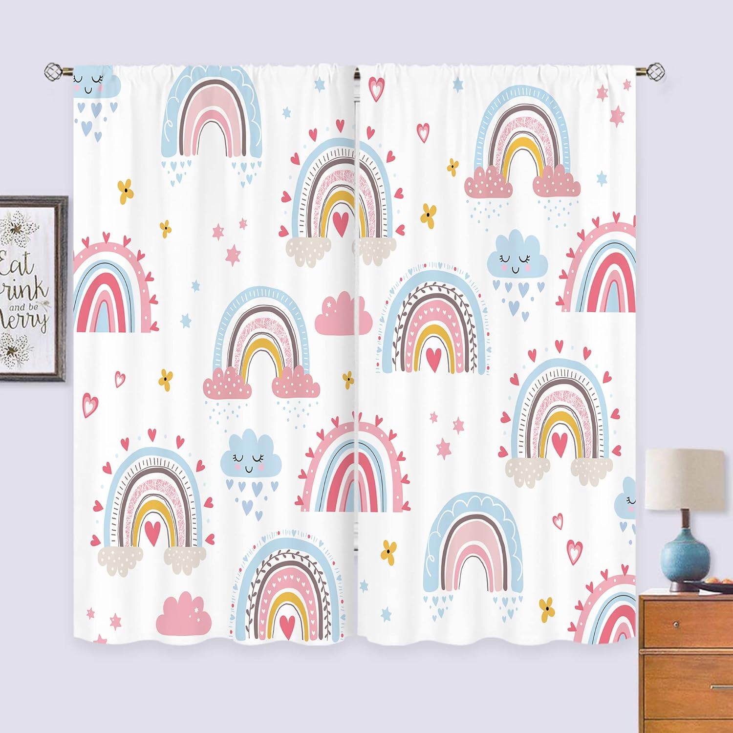 Tirai Boho Pelangi Warna Pink  - Baby Nursery Curtains ulasan dan harga