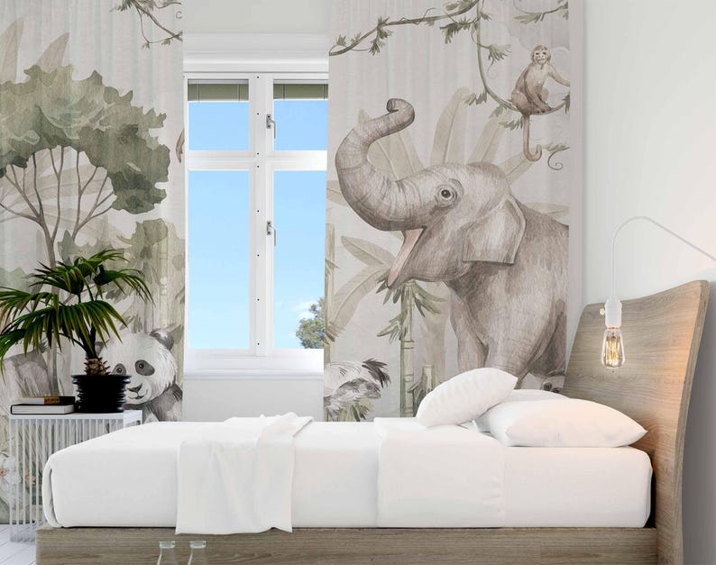 Tirai Hewan Safari Tirai Kamar - Baby Nursery Curtains ulasan dan harga