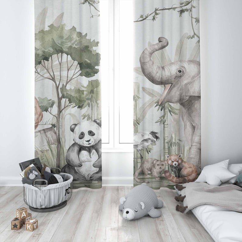 Tirai Hewan Safari Tirai Kamar - Baby Nursery Curtains ulasan dan harga